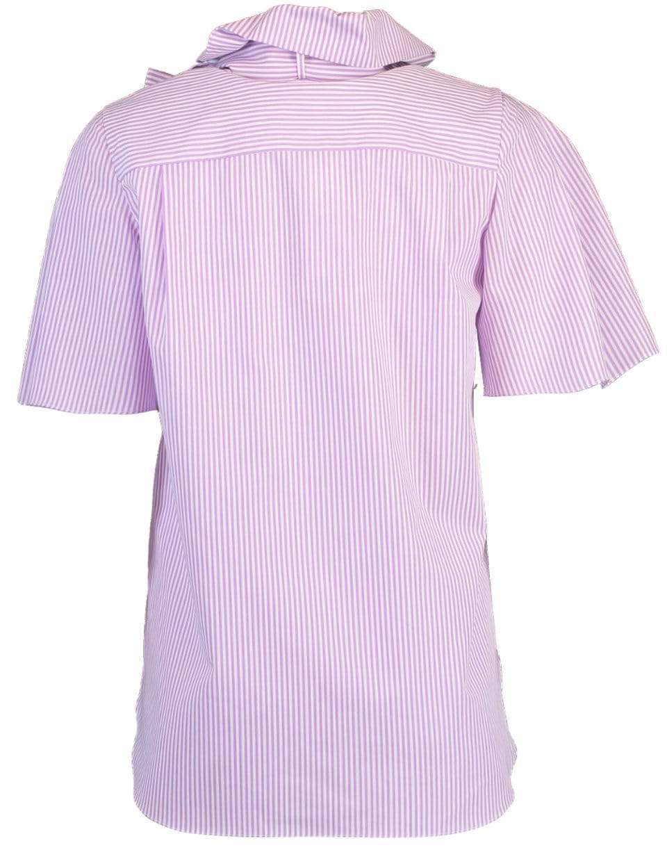 ADAM LIPPES-Short Sleeve Bow Neck Stripe Blouse-