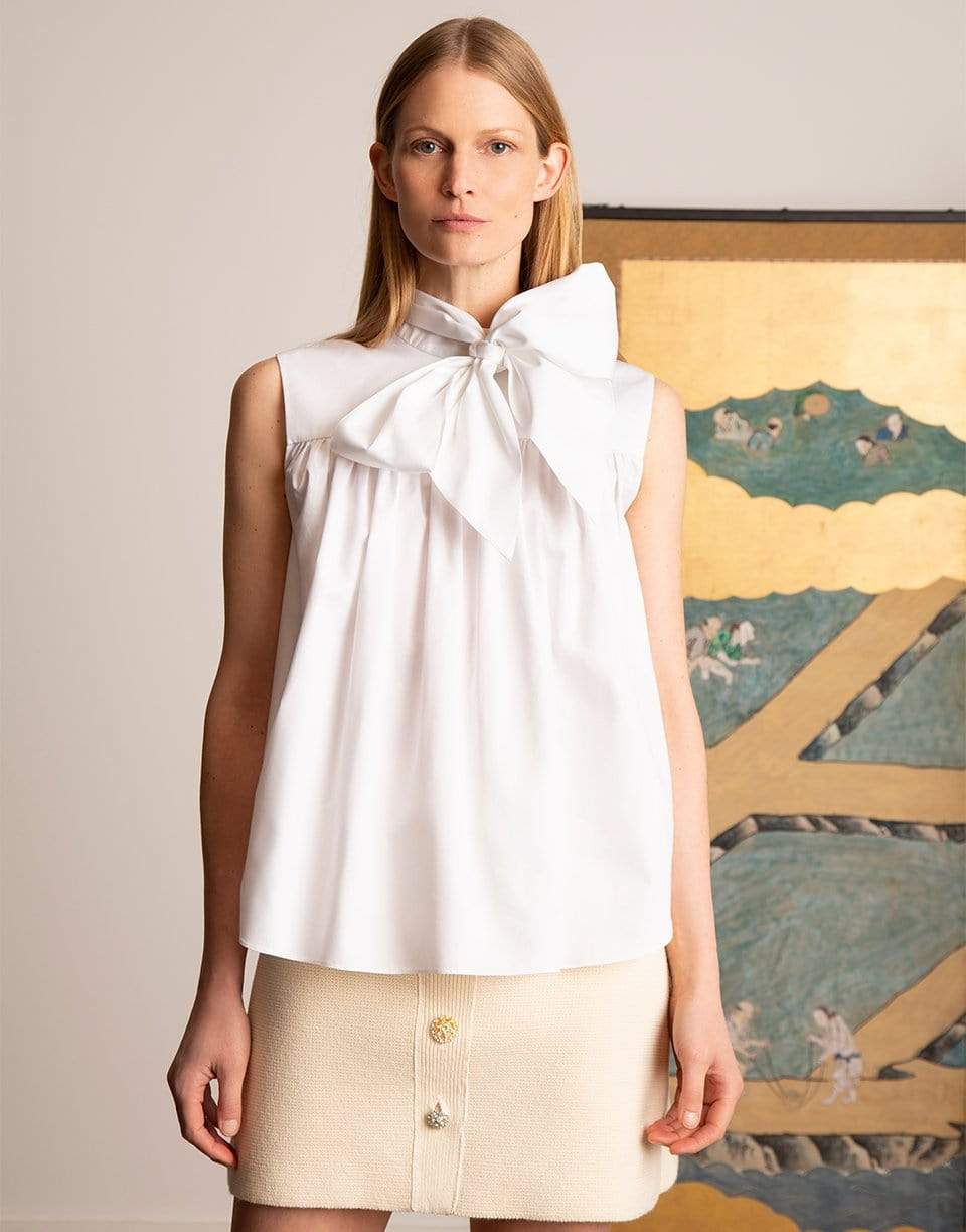 ADAM LIPPES-Bow Neck Tie Shirred Poplin Top-