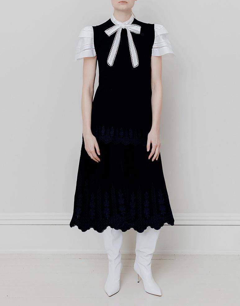 ADAM LIPPES-Short Sleeve Embroidered Trim Trapeze Top-