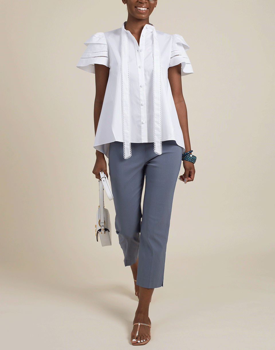 ADAM LIPPES-Short Sleeve Embroidered Trim Trapeze Top-