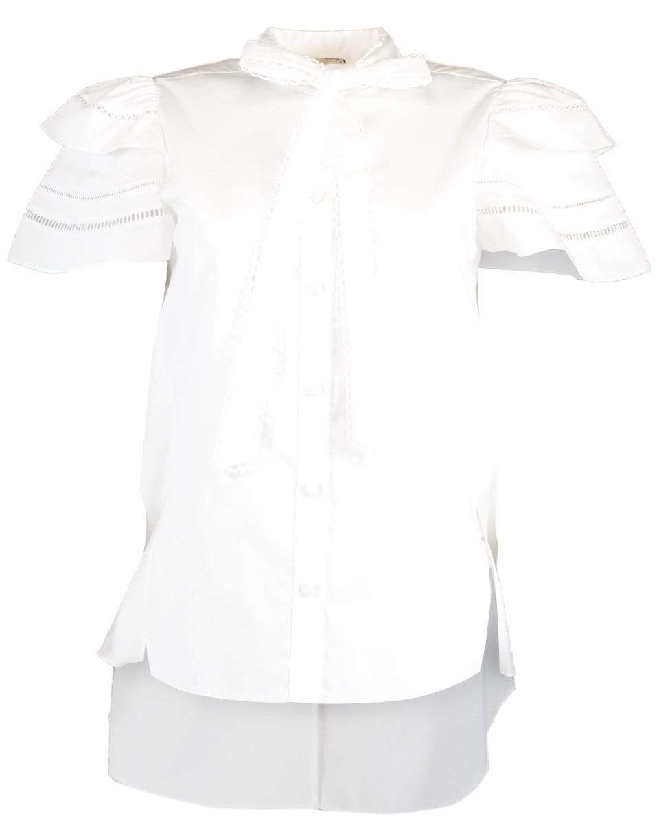 ADAM LIPPES-Short Sleeve Embroidered Trim Trapeze Top-