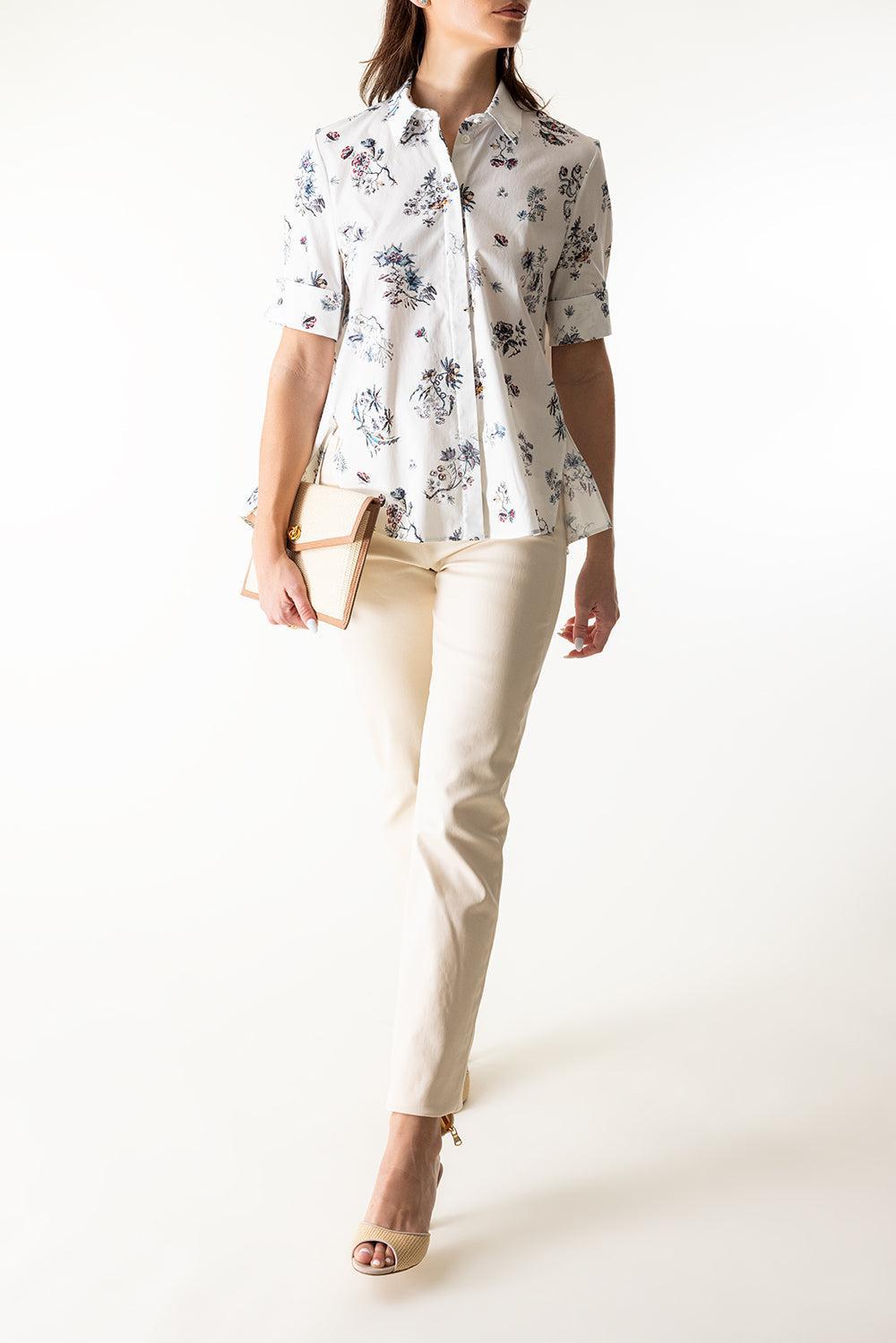 Short Sleeve Printed Trapeze Shirt-WHTFLRL-0-CLOTHINGTOPBLOUSE-ADAM LIPPES