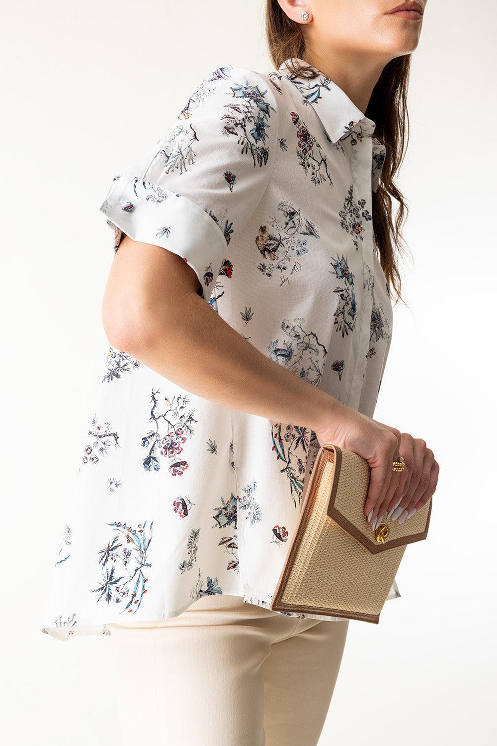 Short Sleeve Printed Trapeze Shirt-WHTFLRL-0-CLOTHINGTOPBLOUSE-ADAM LIPPES