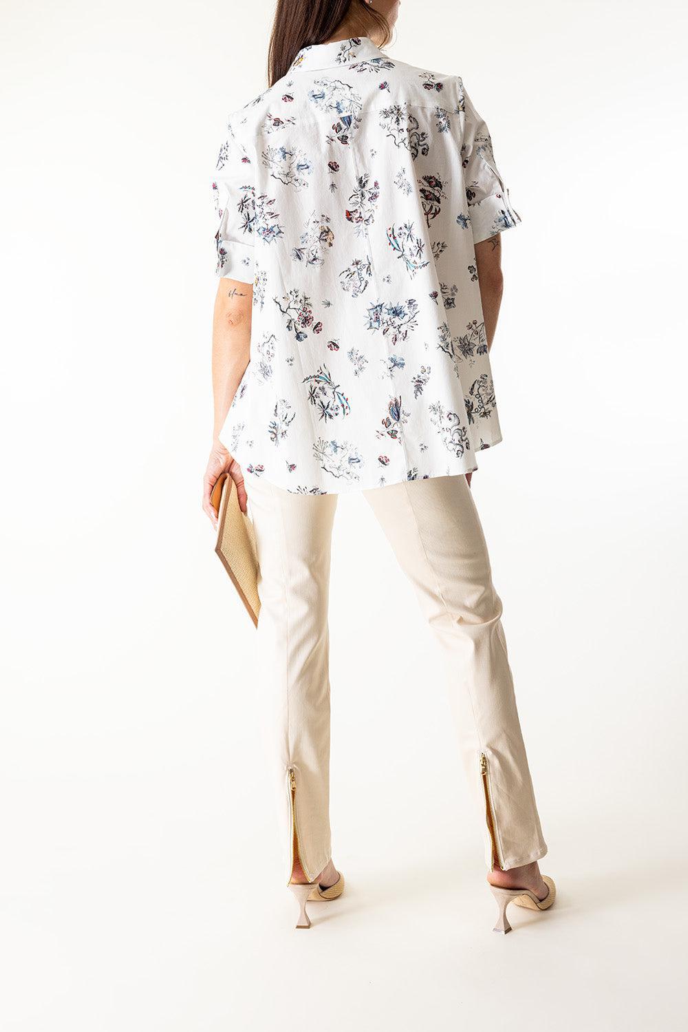 Short Sleeve Printed Trapeze Shirt-WHTFLRL-0-CLOTHINGTOPBLOUSE-ADAM LIPPES