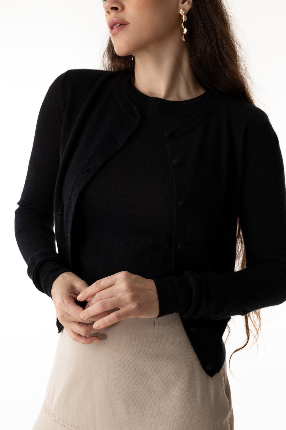 LONG SLEEVE BUTTON CARDIGAN - BLACK-BLACK-XS-CLOTHINGTOPCARDIGAN-ADAM LIPPES