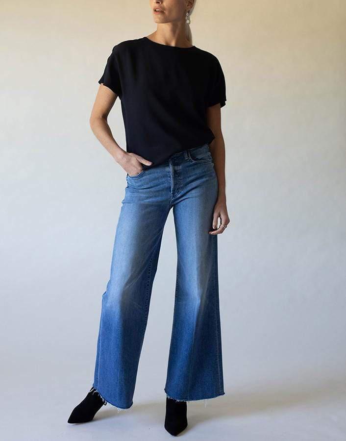 ADAM LIPPES-Black Short Sleeve Dolman Top-