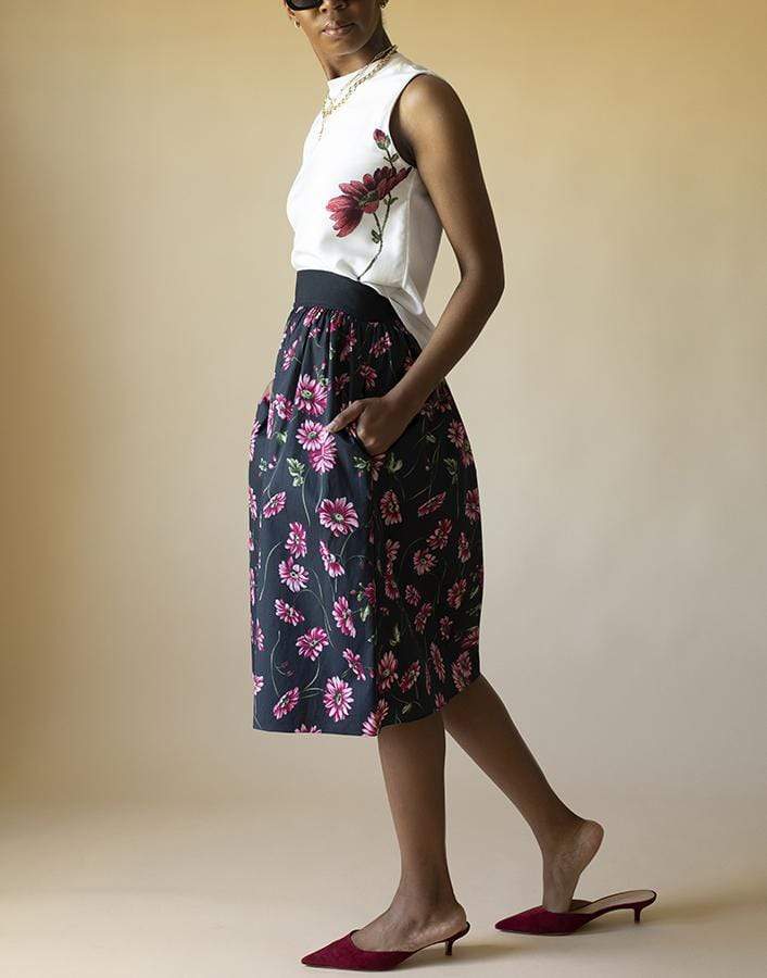 ADAM LIPPES-Floral Print Slik Front Shell Top-