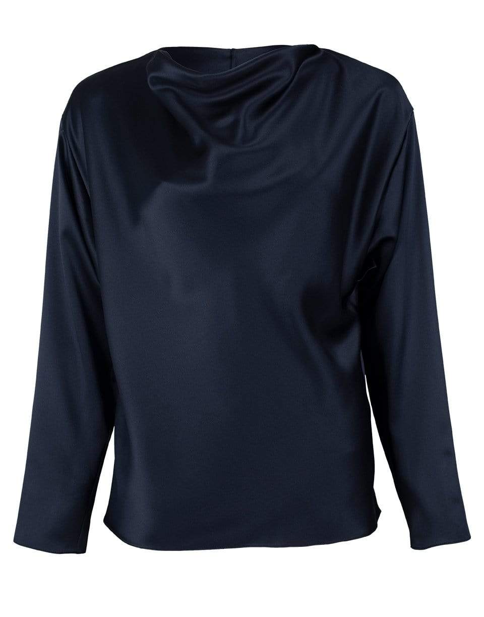 ADAM LIPPES-Navy Silk Cowl Neck Top-