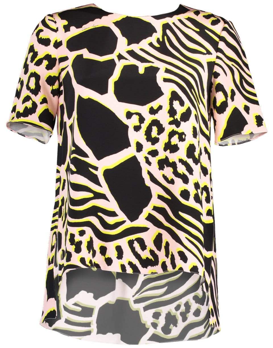 ADAM LIPPES-Short Sleeve Pleated Back Print Top-
