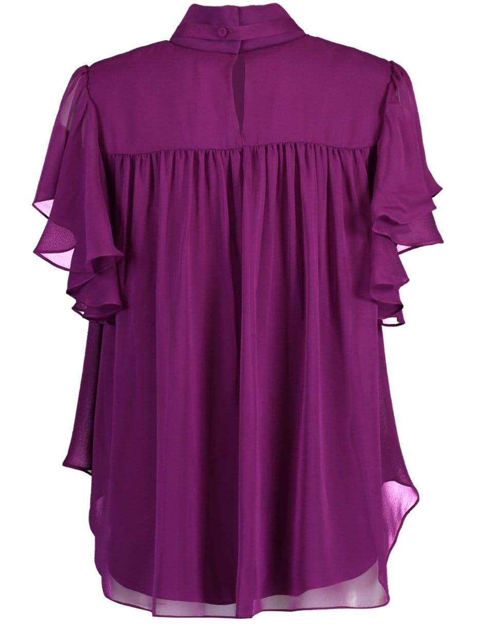 ADAM LIPPES-Silk Chiffon Voilet Flounce Sleeve Top-