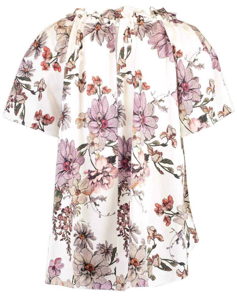 ADAM LIPPES-Shirred Neck Silk Charmeuse Print Top-