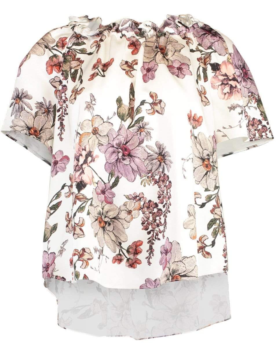 ADAM LIPPES-Shirred Neck Silk Charmeuse Print Top-