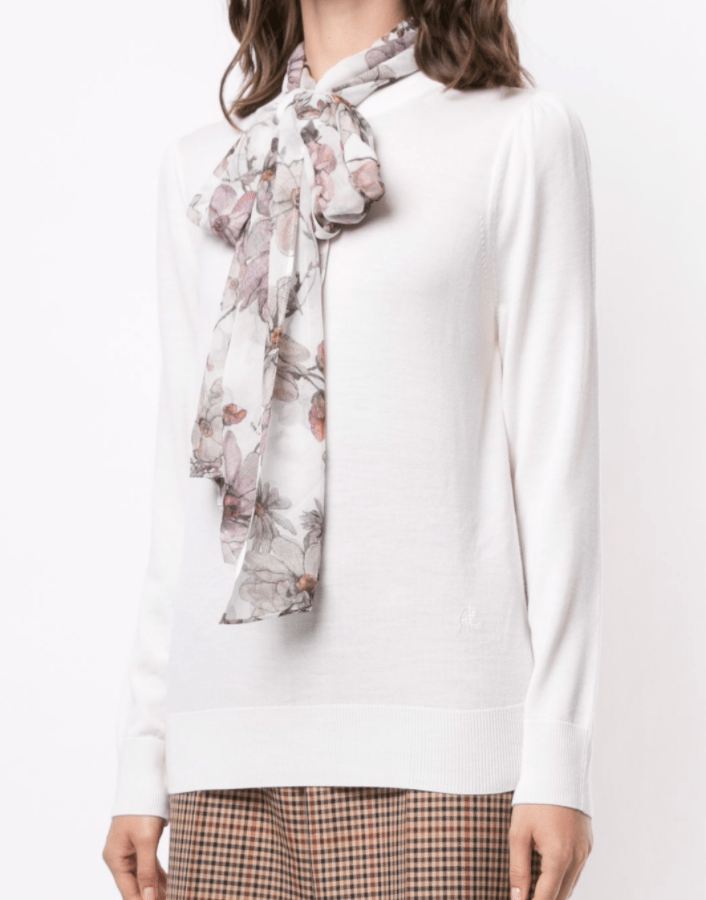ADAM LIPPES-Wool Crewneck Sweater With Removable Silk Scarf-