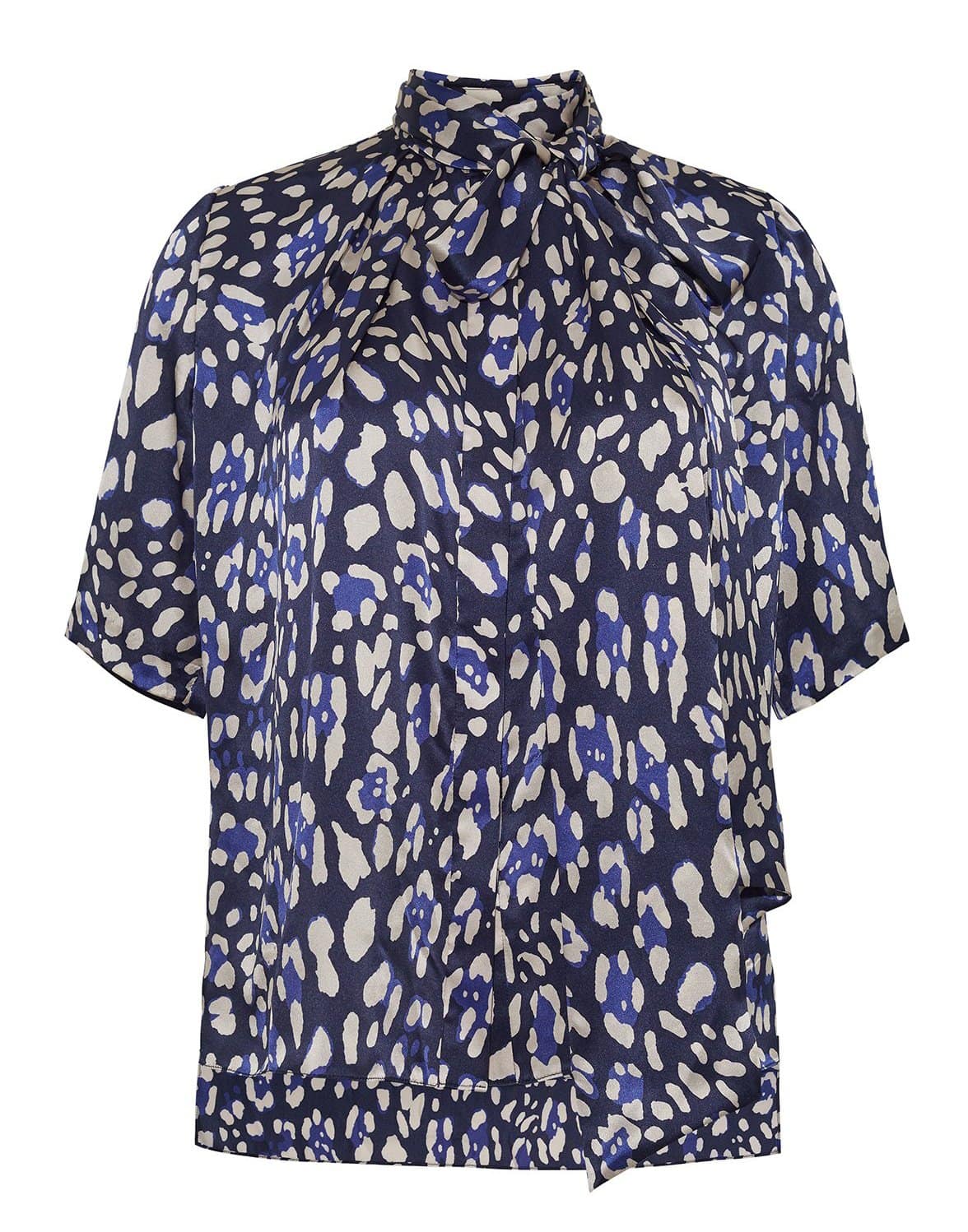 ADAM LIPPES-Pleated Neck Printed Blouse-BLLPD