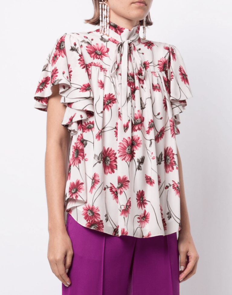 ADAM LIPPES-Flounce Sleeve Top In Printed Georgette-
