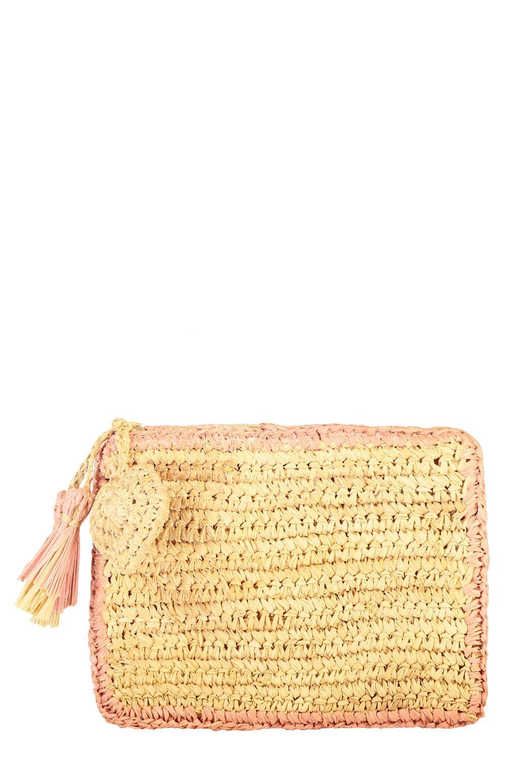 Small Raffia Pouch - Pink-NAT/PINK-HANDBAGCLUTCHES-AERIN LAUDER