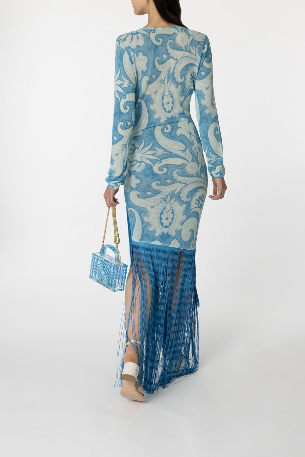 Long Sleeve Fringe Dress-BLU/WHT-42-CLOTHINGDRESSGOWN-ETRO
