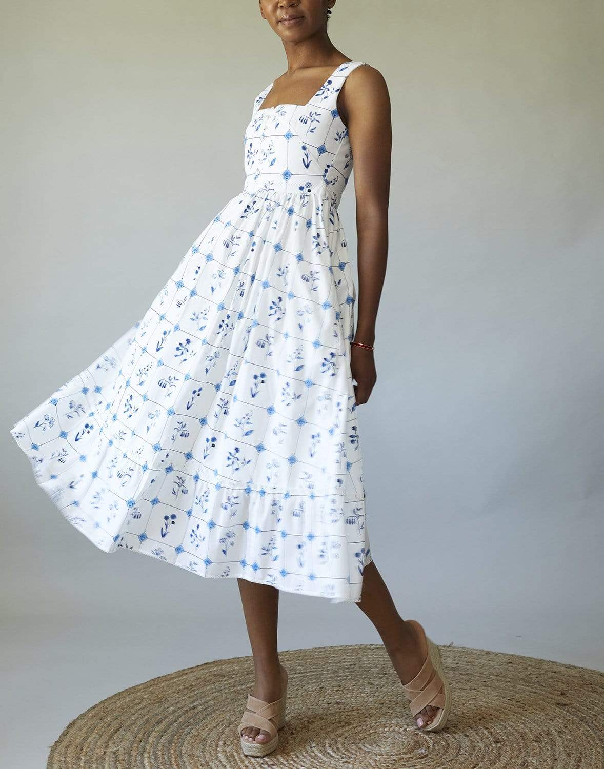 AGUA BY AGUA BENDITA-Melon Loza Hand Embroidered Midi Dress-