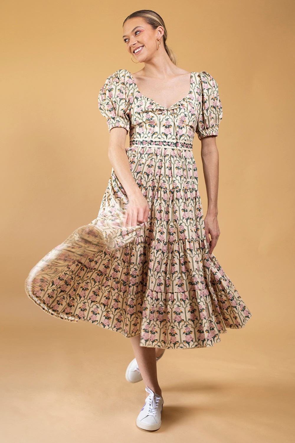 AGUA BY AGUA BENDITA-Palmera Puff Sleeve Midi Dress-