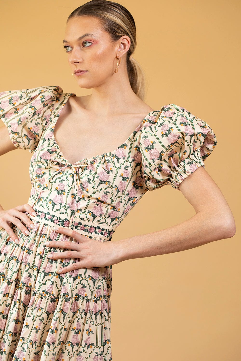 AGUA BY AGUA BENDITA-Palmera Puff Sleeve Midi Dress-