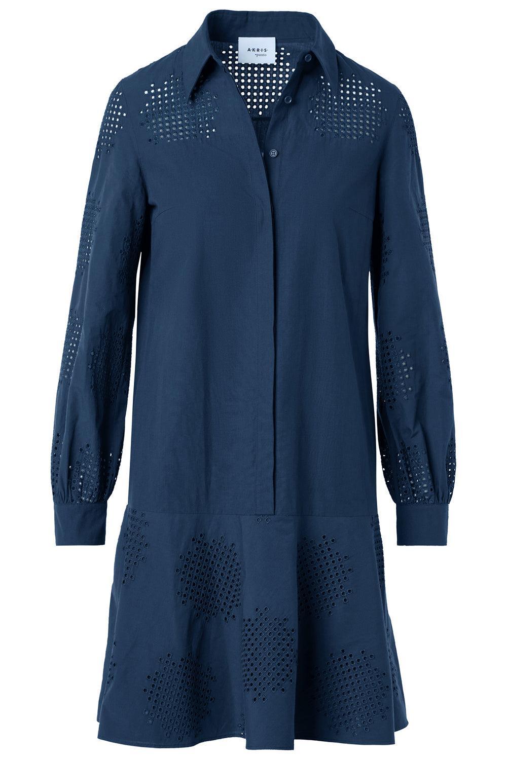 Long Sleeve Embroidered Short Dress-BLUE-4-CLOTHINGDRESSCASUAL-AKRIS PUNTO