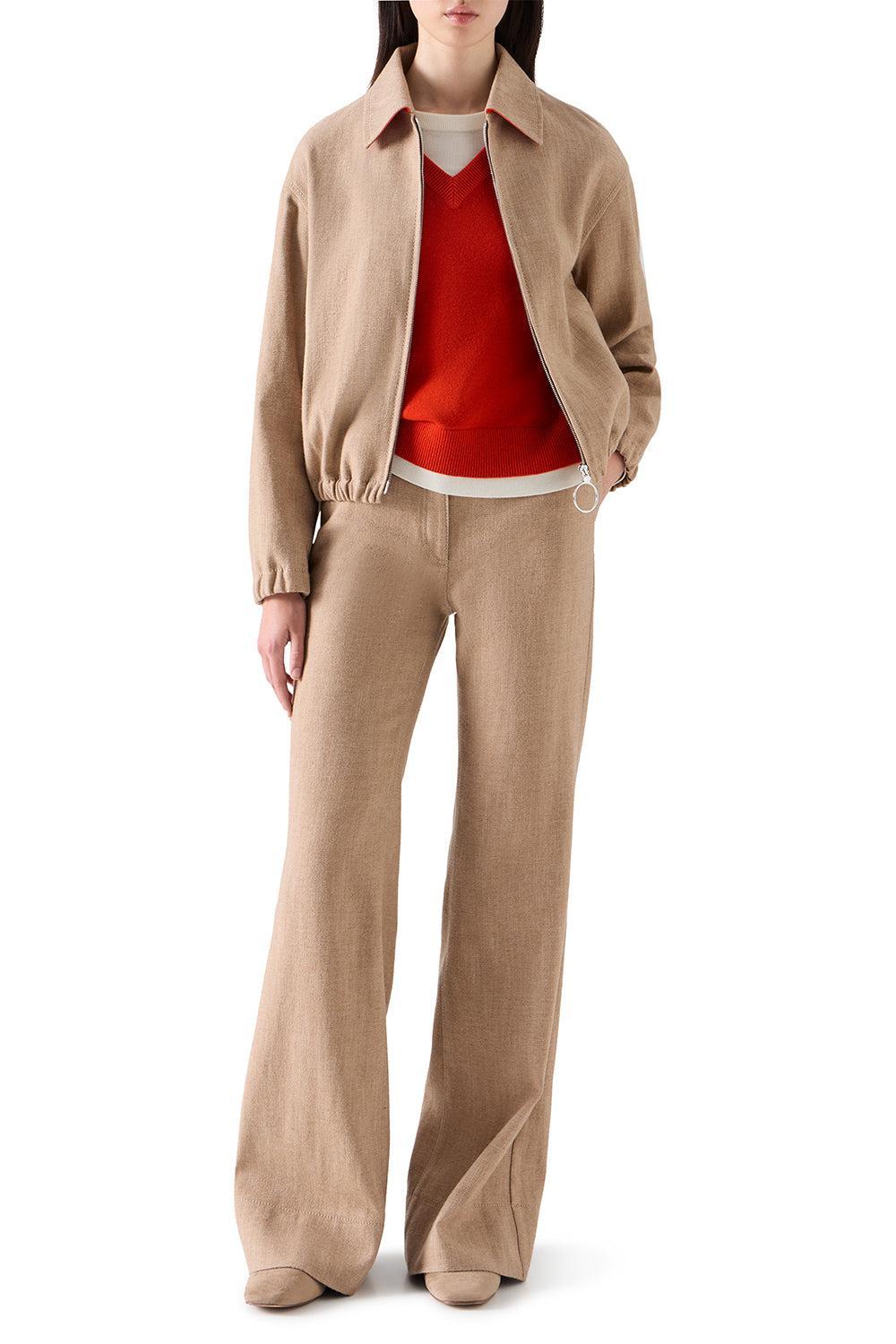 Zippered Bomber Jacket-BROWN-4-CLOTHINGJACKETDENIM-AKRIS PUNTO