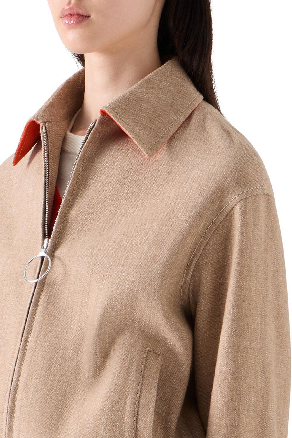  Zippered Bomber Jacket-BROWN-4-CLOTHINGJACKETDENIM-AKRIS PUNTO 