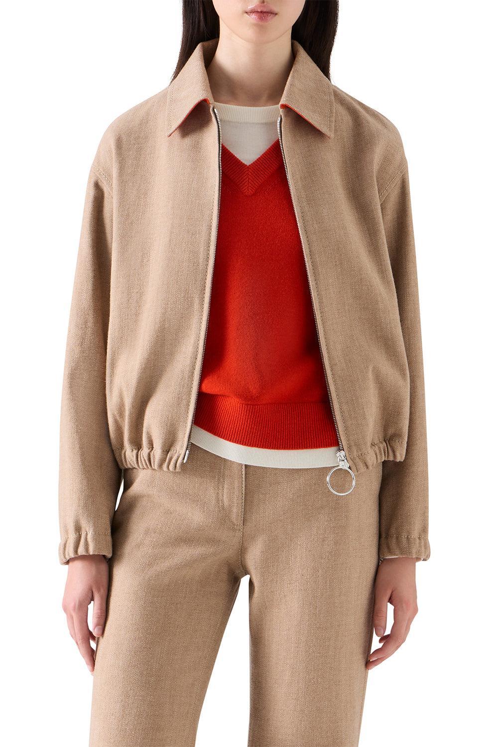  Zippered Bomber Jacket-BROWN-4-CLOTHINGJACKETDENIM-AKRIS PUNTO 