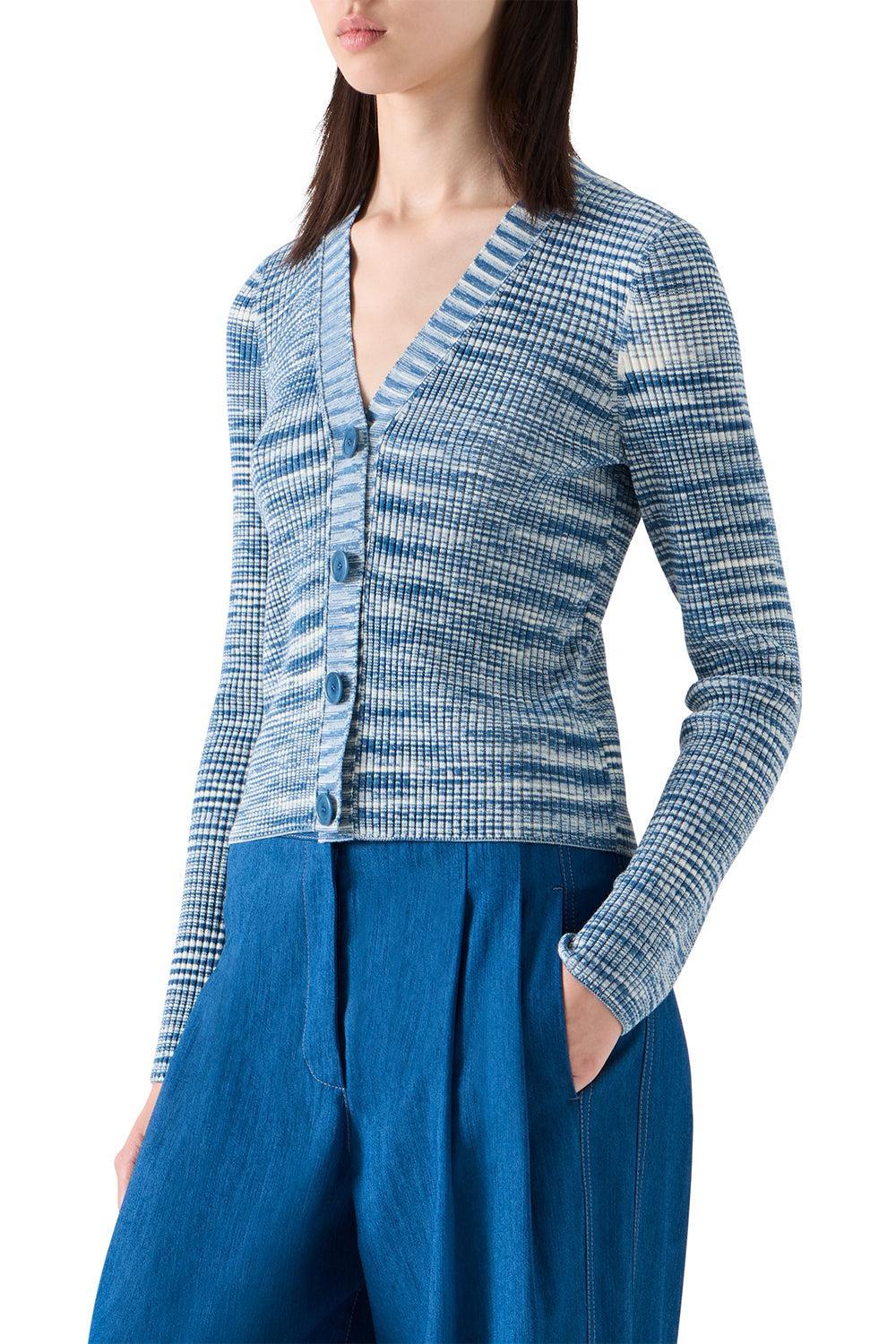 Long Sleeve Ribbed Cardigan-BLUE-2-CLOTHINGTOPCARDIGAN-AKRIS PUNTO
