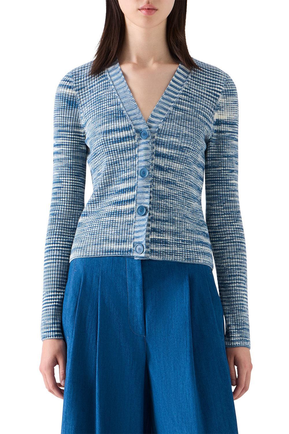 Long Sleeve Ribbed Cardigan-BLUE-2-CLOTHINGTOPCARDIGAN-AKRIS PUNTO