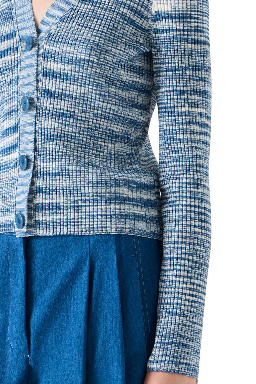 Long Sleeve Ribbed Cardigan-BLUE-2-CLOTHINGTOPCARDIGAN-AKRIS PUNTO