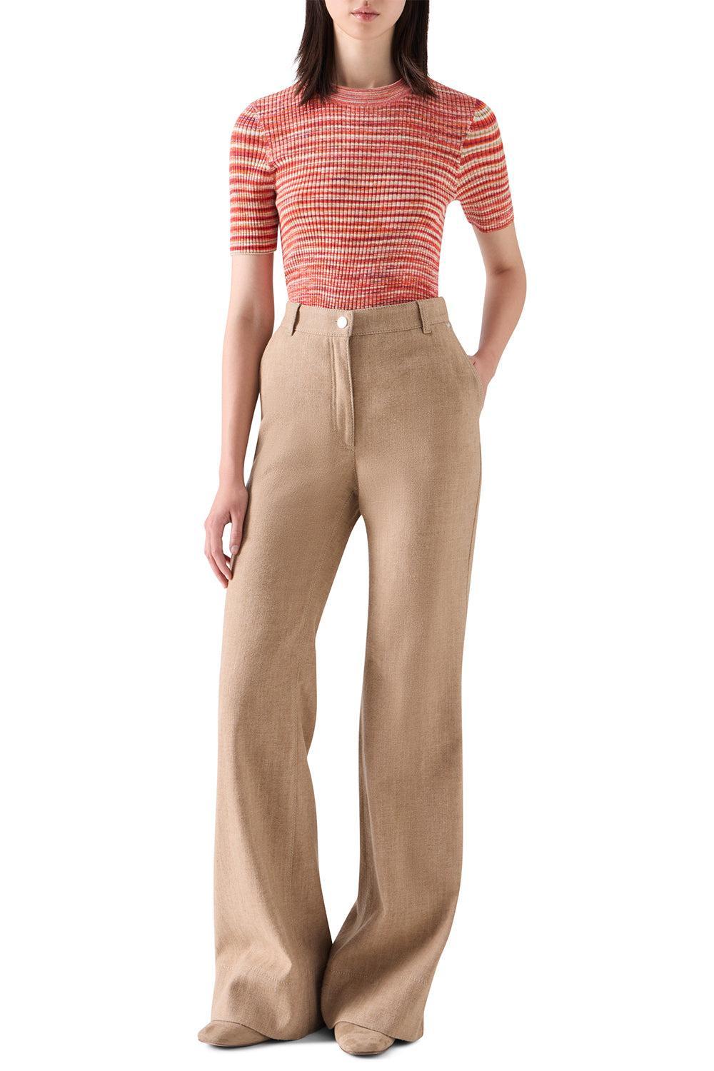 Striped Short Sleeve Sweater-ORANGE-2-CLOTHINGTOPKNITS-AKRIS PUNTO 