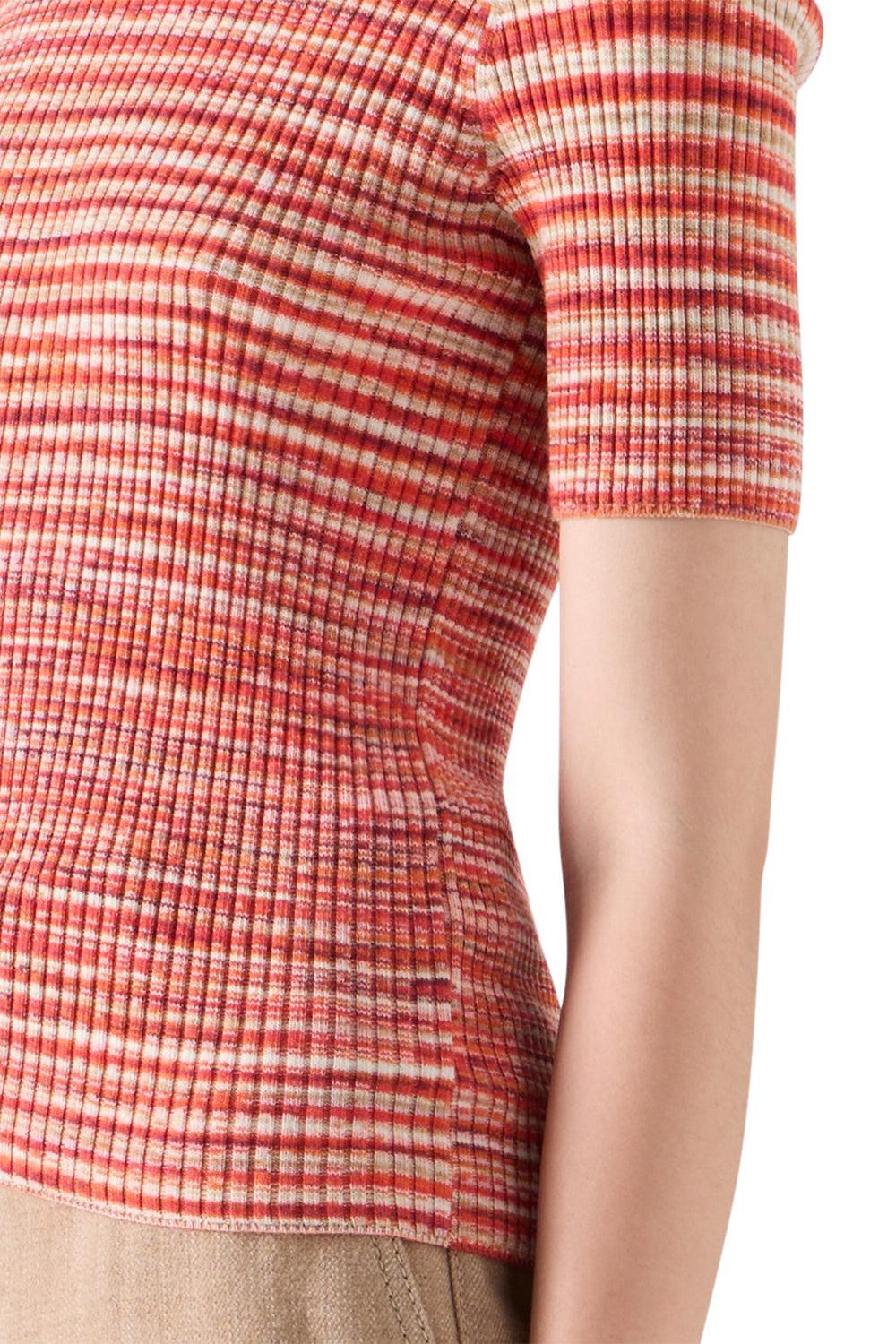  Striped Short Sleeve Sweater-ORANGE-2-CLOTHINGTOPKNITS-AKRIS PUNTO 