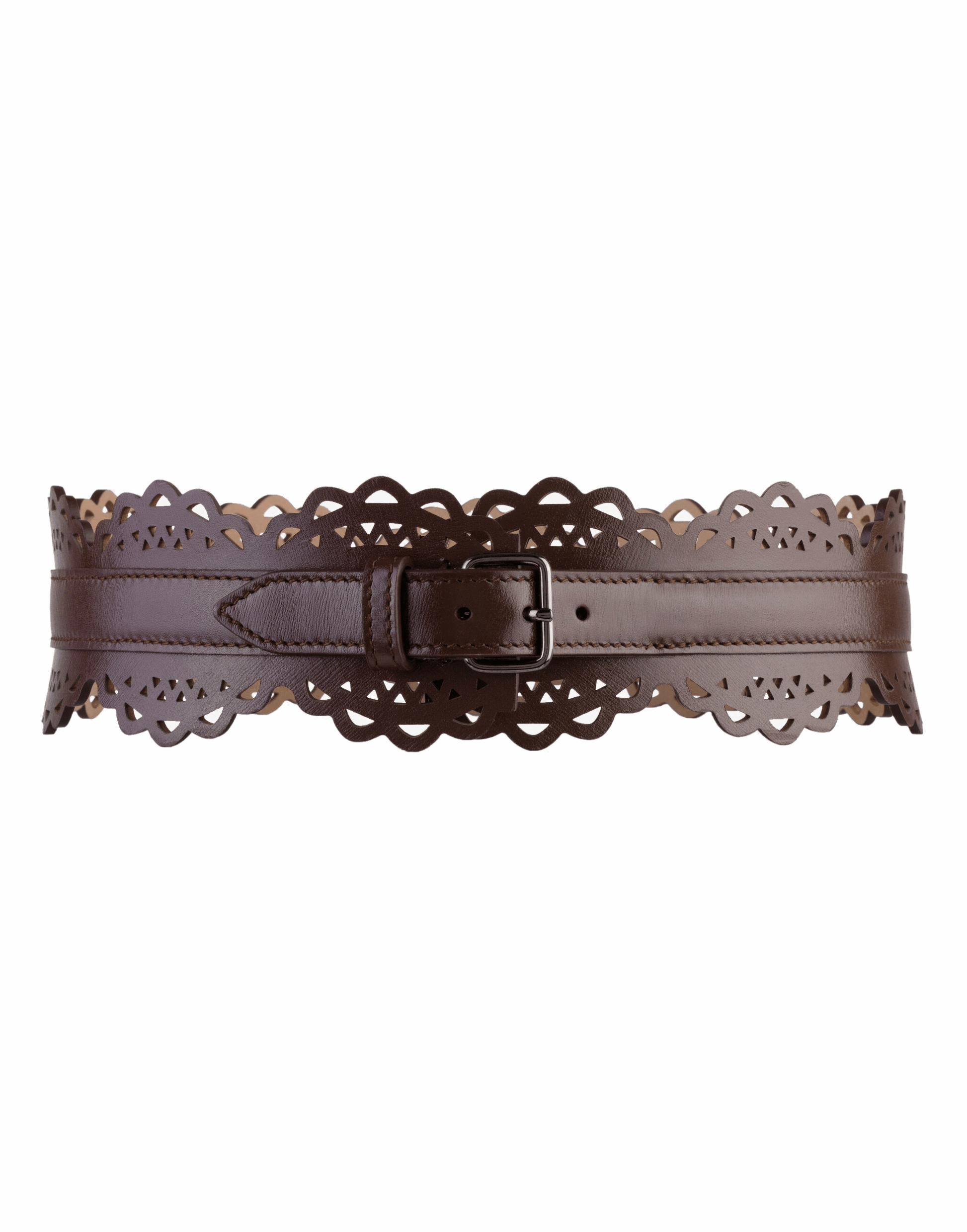 ALAÏA-Brown Openwork Leather Corset Belt-