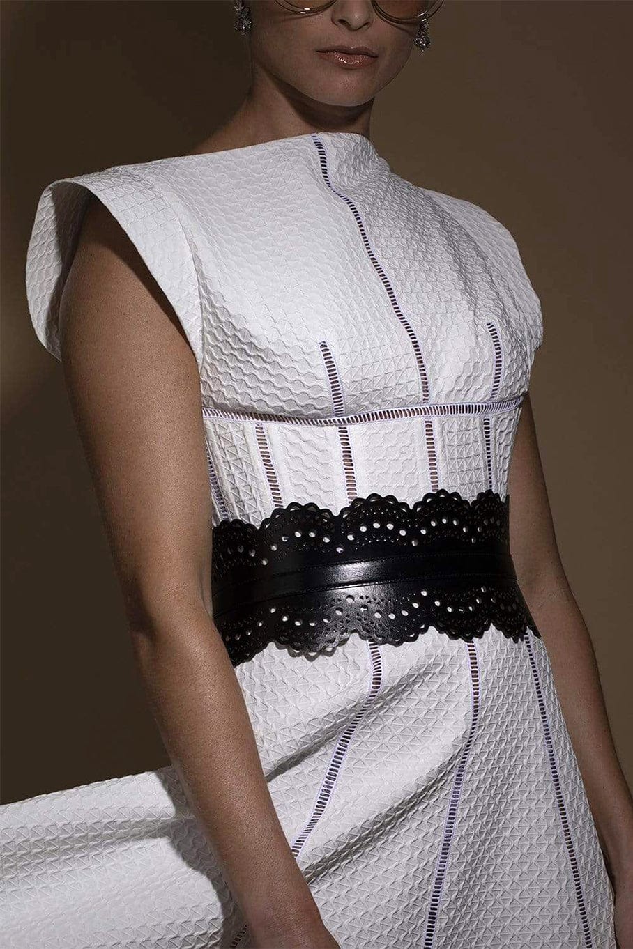 ALAÏA-Black Openwork Leather Corset Belt-