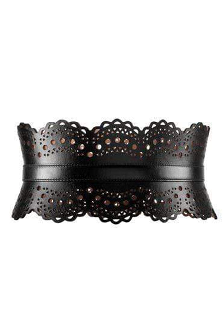 ALAÏA-Black Openwork Leather Corset Belt-