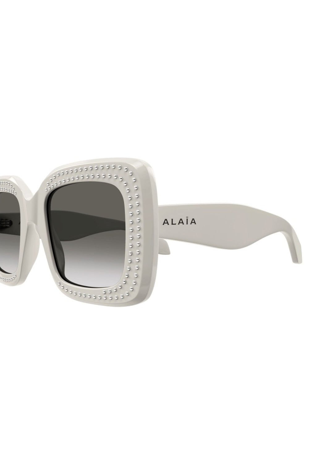ALAÏA-Logo Square Studded Sunglasses-GREY