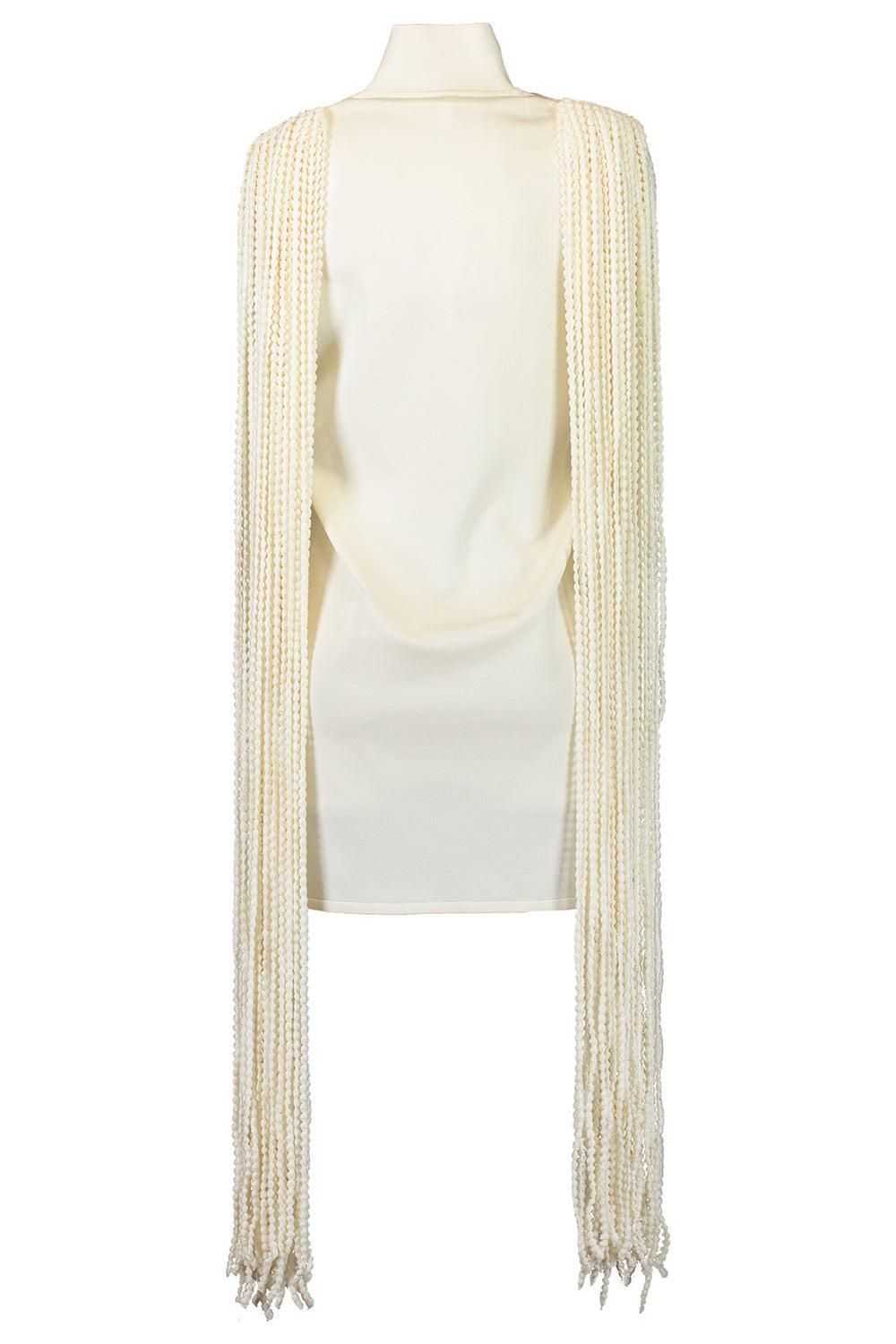 Beaded Fringe Mini Dress-CREAM-36-CLOTHINGDRESSCASUAL-ALAÏA