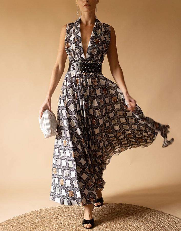 ALAÏA-Sleeveless Python Print Maxi Dress-