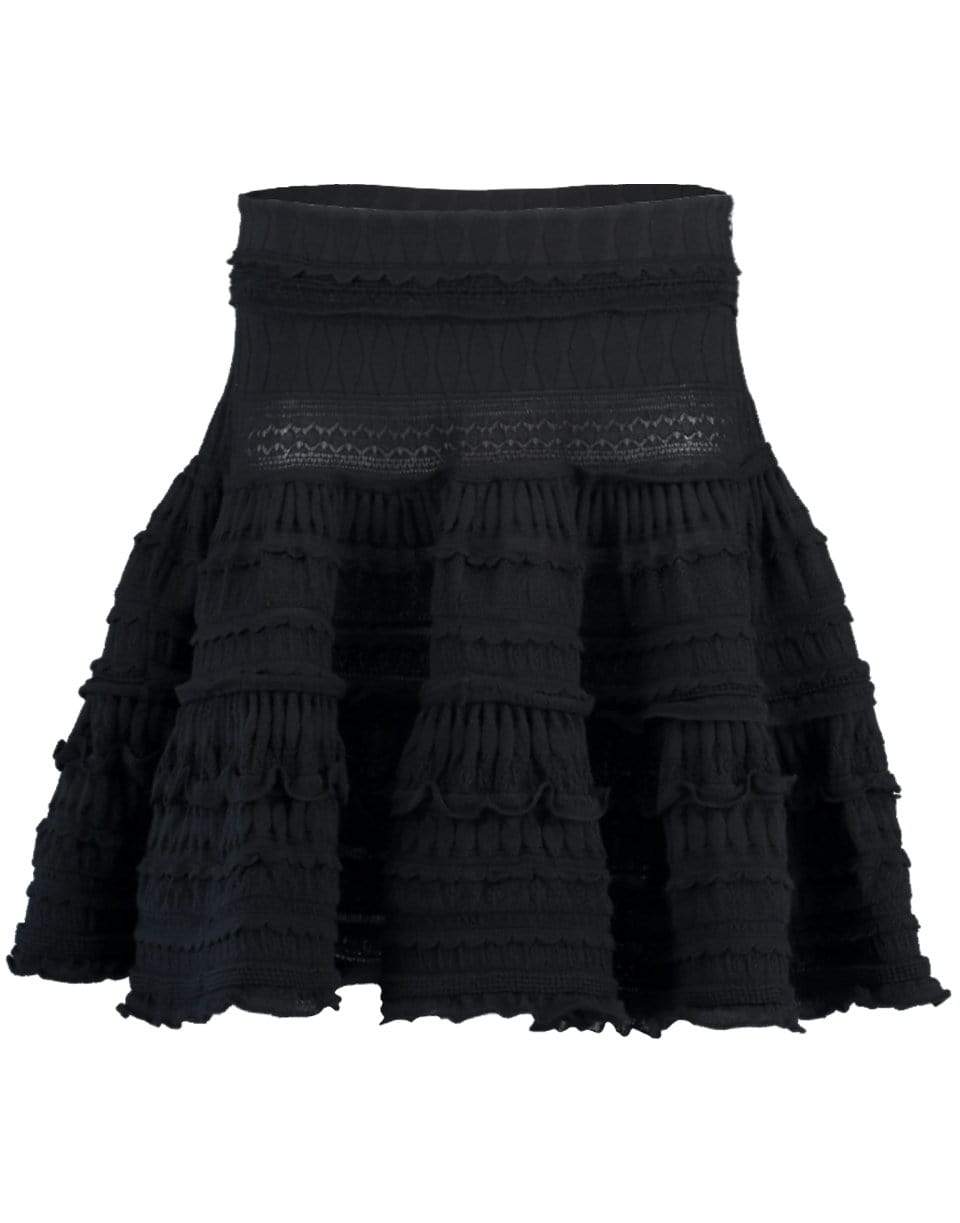 ALAÏA-Mesh Laine Knit Skirt-NOIR