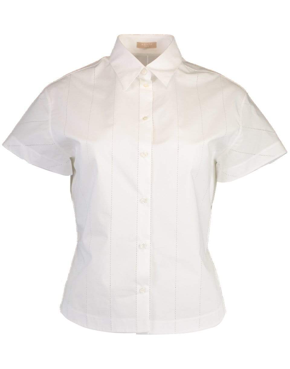 ALAÏA-Short Sleeve Collared Button Down Blouse-