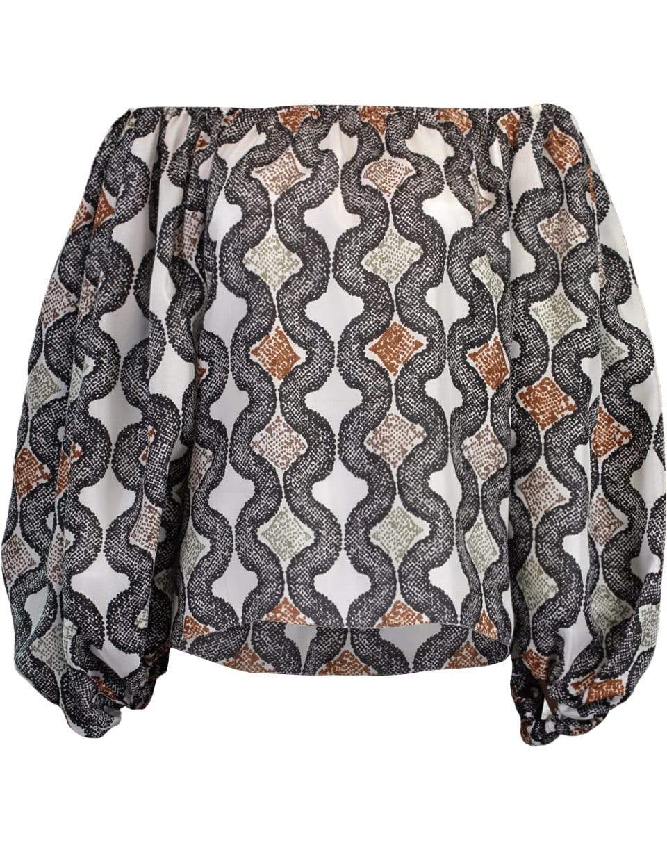 ALAÏA-Long Sleeve Off the Shoulder Print Blouse-