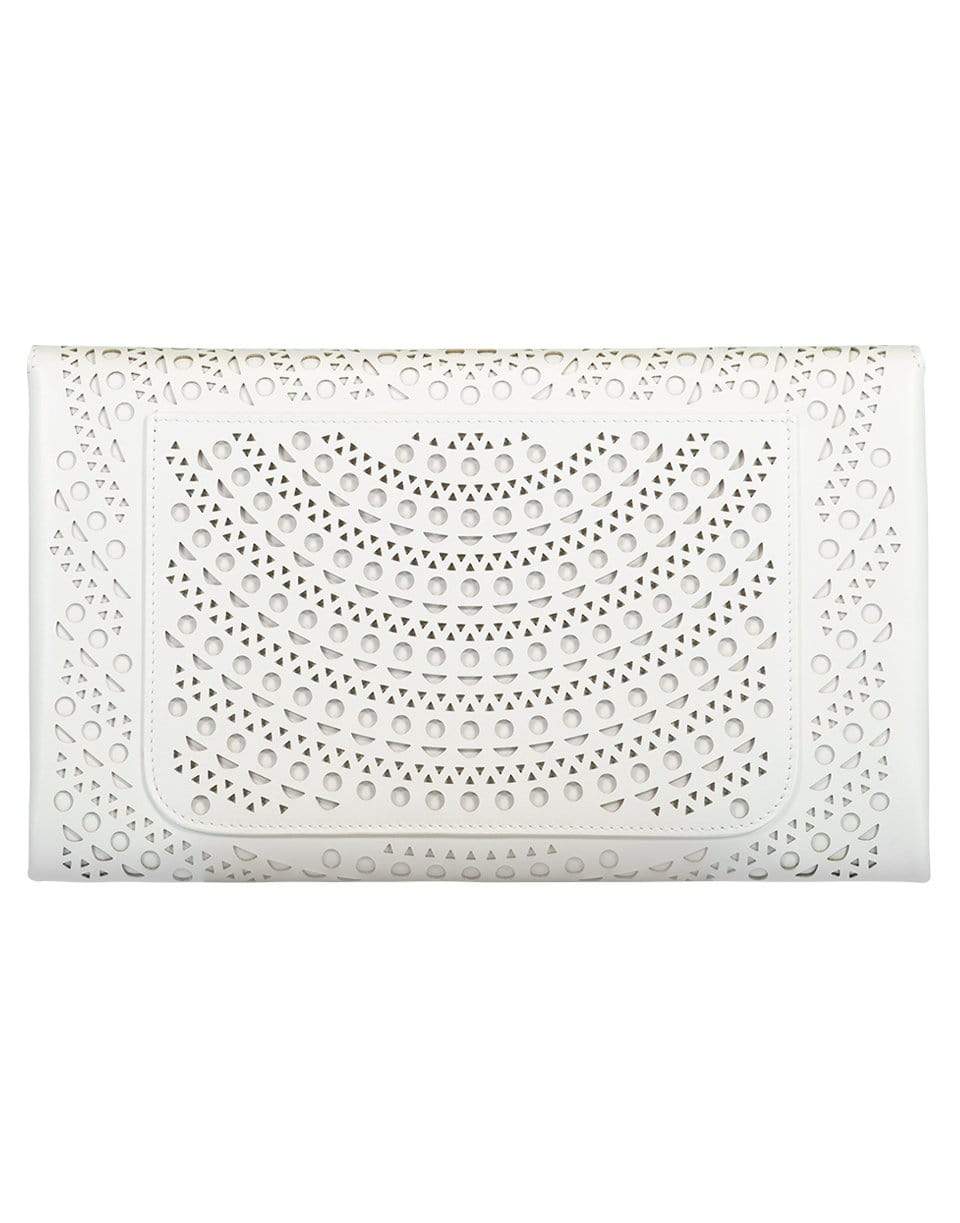 ALAÏA-Blanc Oum 26 Leather Laser Cut Clutch-BLANC