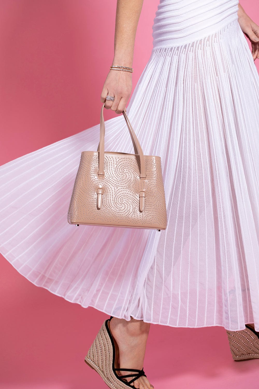 ALAÏA-Small Mina Bag - Sable Studs-SABLE