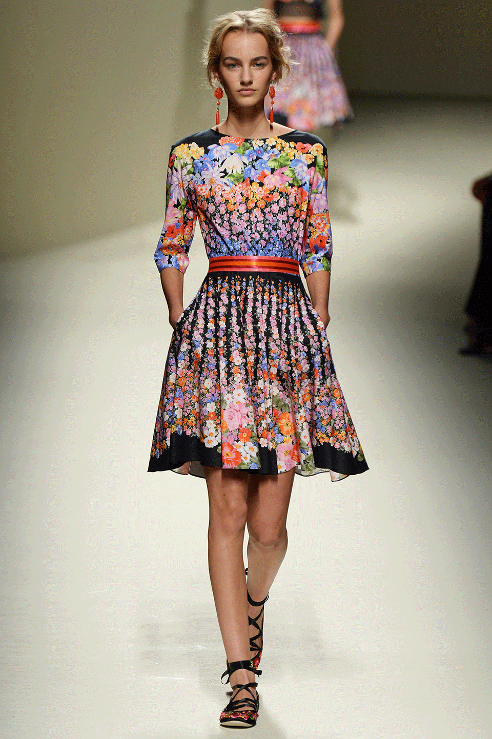 ALBERTA FERRETTI-Fitted Waist Floral Dress-