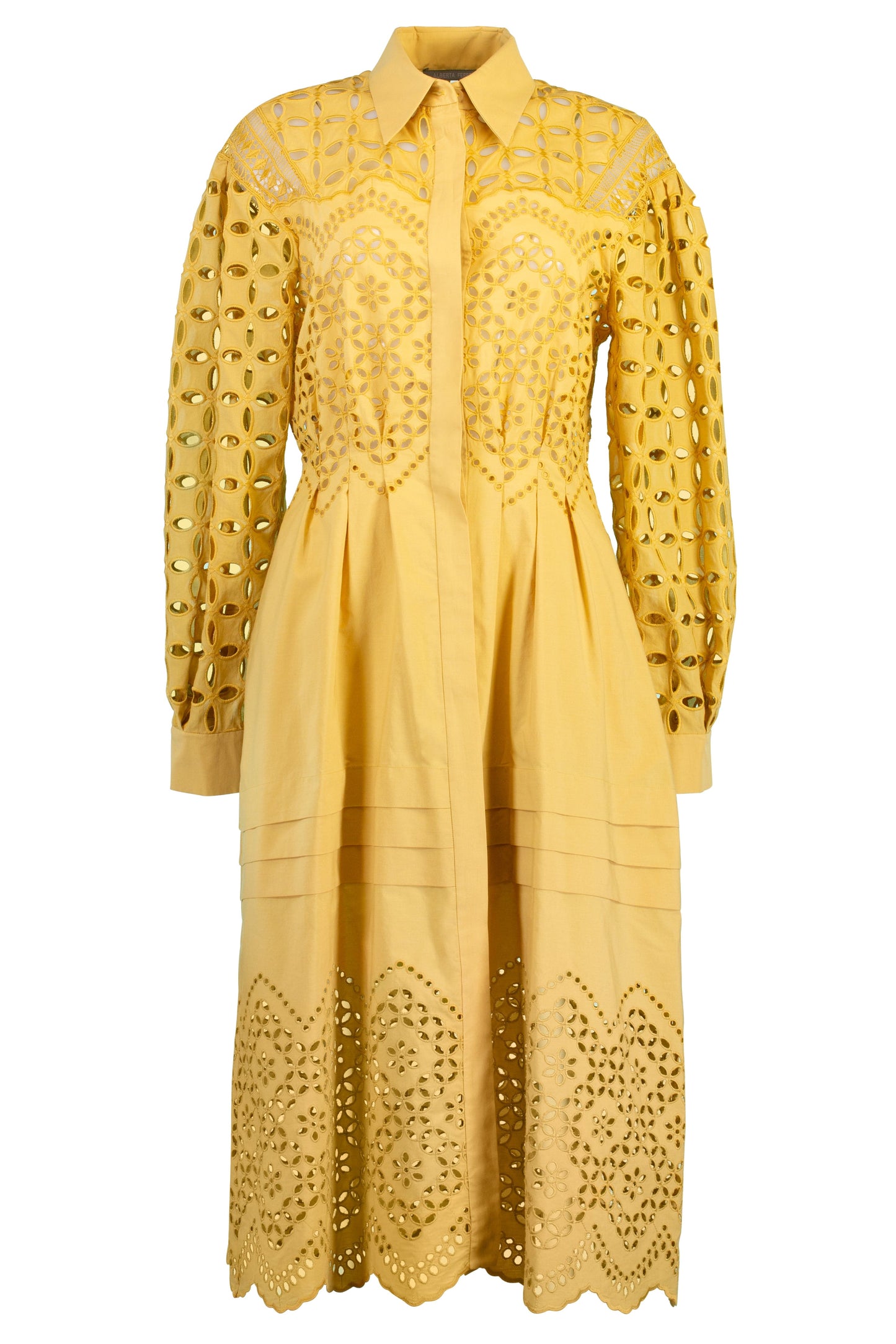 ALBERTA FERRETTI-Long Sleeve Eyelet Midi Dress-