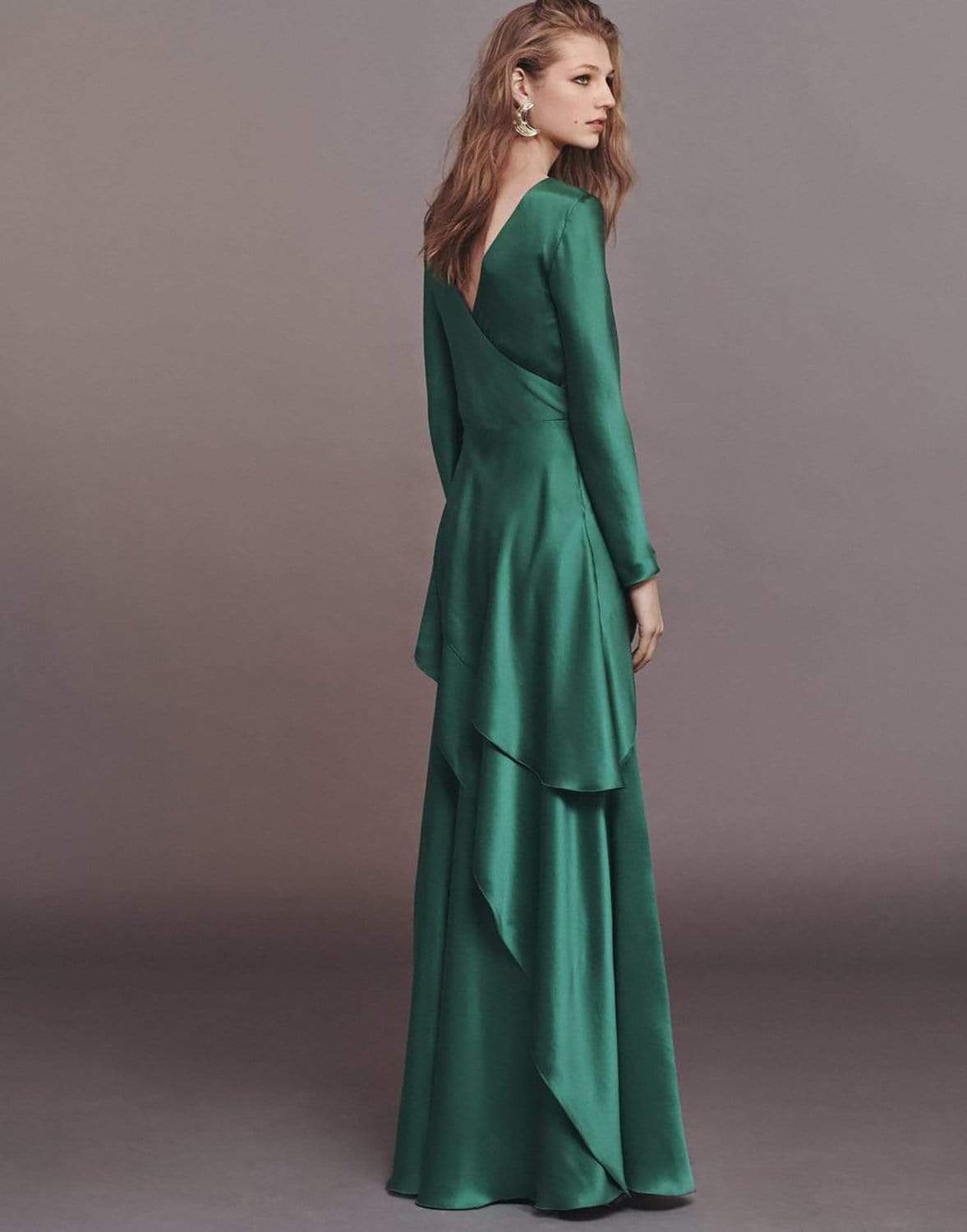 ALBERTA FERRETTI-Long Sleeve Bateau Long V-Back Dress-