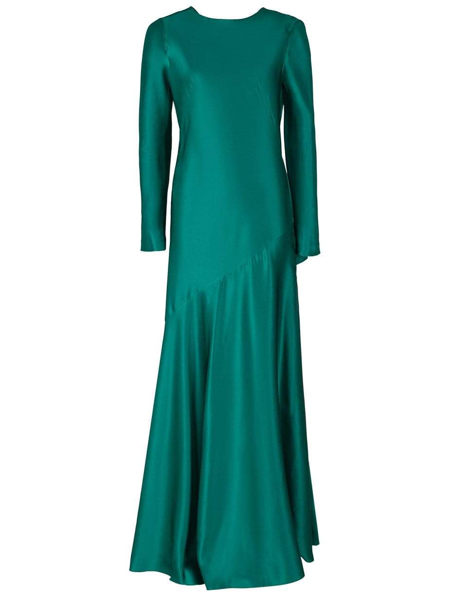 ALBERTA FERRETTI-Long Sleeve Bateau Long V-Back Dress-
