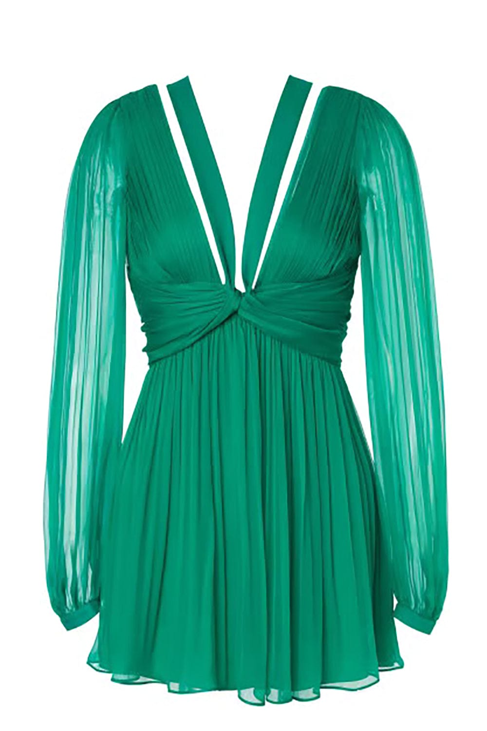 ALBERTA FERRETTI-Long Sleeve Chiffon Short Dress - Green-
