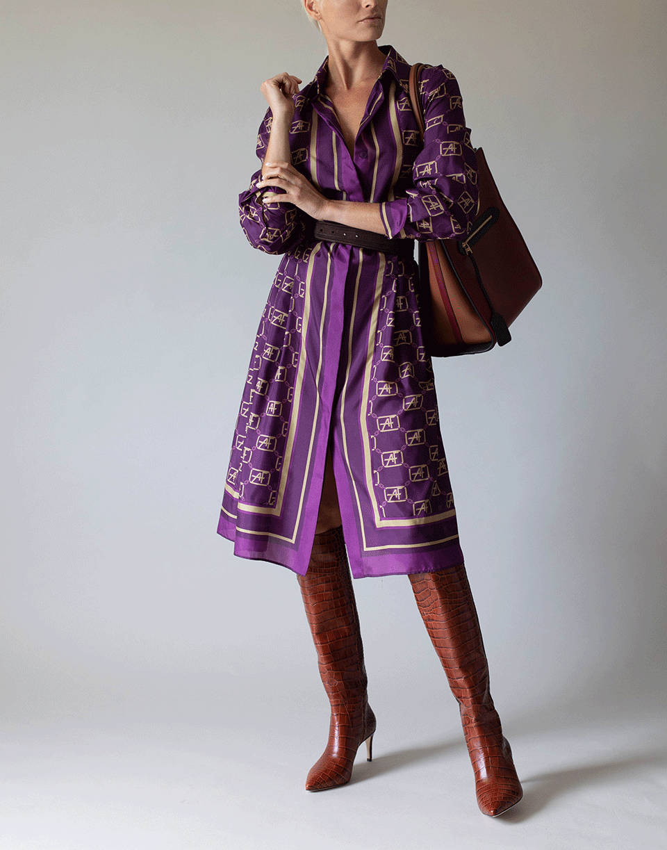 ALBERTA FERRETTI-Fantasy Violet AF Silk Printed Shirt Dress-